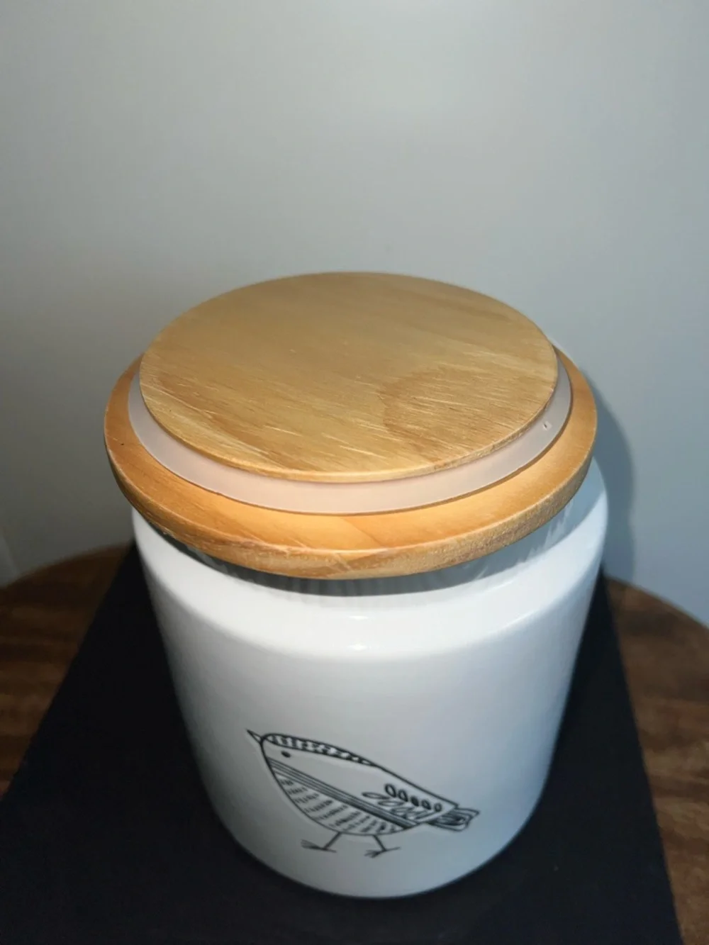 Pier 1 White Ceramic Canister with Black Logo